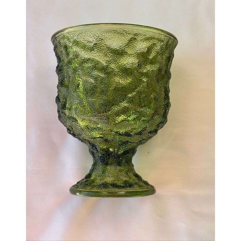 Vintage EO Brody Co Green Crinkle Glass Pedestal Vase/Cleveland Ohio